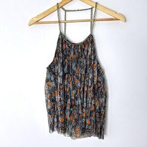Foreign Exchange Floral Pleated Tank Top Chain Strap Blouse Size M‎